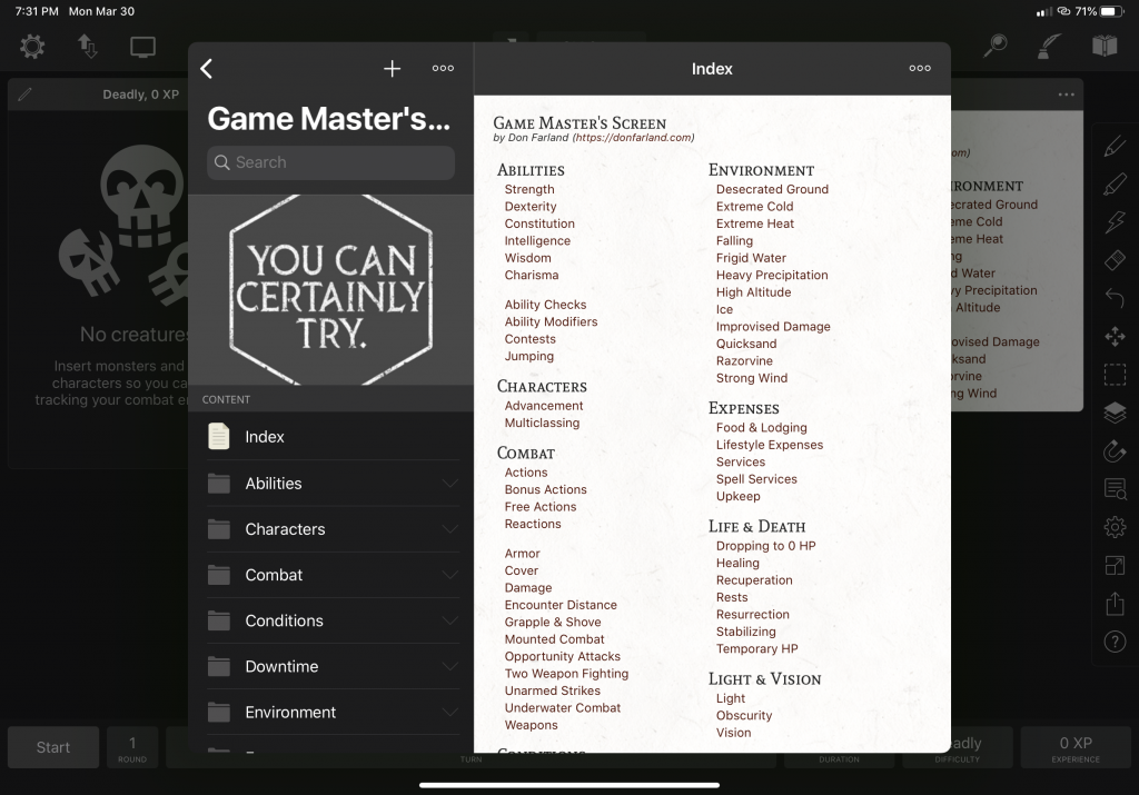 Game Master's Screen for EncounterPlus